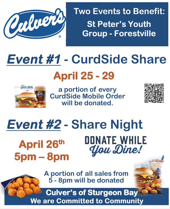 Support the Youth Group at Culver’s Share Night