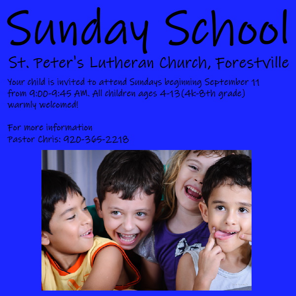 Sunday School Year Begins Sunday, September 11